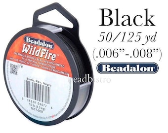 Beadalon Wildfire BLACK Beading Thread (.006"/.008") 20, 50 & 125 Yard Spools
