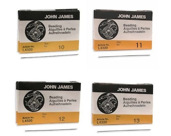 Agujas para abalorios John James, de fabricación inglesa, tamaños 10, 11, 12 y 13 (25 unidades)