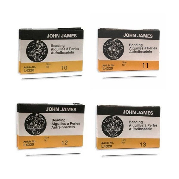 John James English Beading Needles Size 10, 11, 12, 13 - (25 Beading Needles)