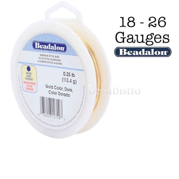 Gold German Wire Tarnish Resistant Round Beadalon Craft Wire - XL 1/4lb Spool (18 20 22 24 26 Gauge)