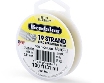 Beadalon 19 Strand Gold Color, .024in Flexible Bead Stringing Wire, 100ft Spool