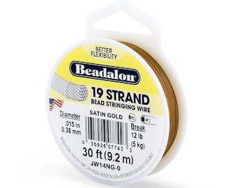 Beadalon 19 Strand Satin Gold, .015in Flexible Bead Stringing Wire, 30ft Spool
