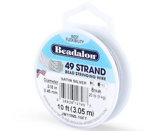 Beadalon 49 Strand Satin Silver, .018in Flexible Bead Stringing Wire, 10ft Spool