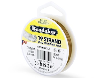 Beadalon 19 Strand Satin Gold, .012in Flexible Bead Stringing Wire, 30ft Spool