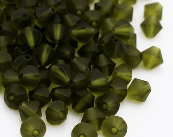 Preciosa Bicones, Olivine Matte, 3mm, 4mm, 6mm, Crystal Bicone Beads