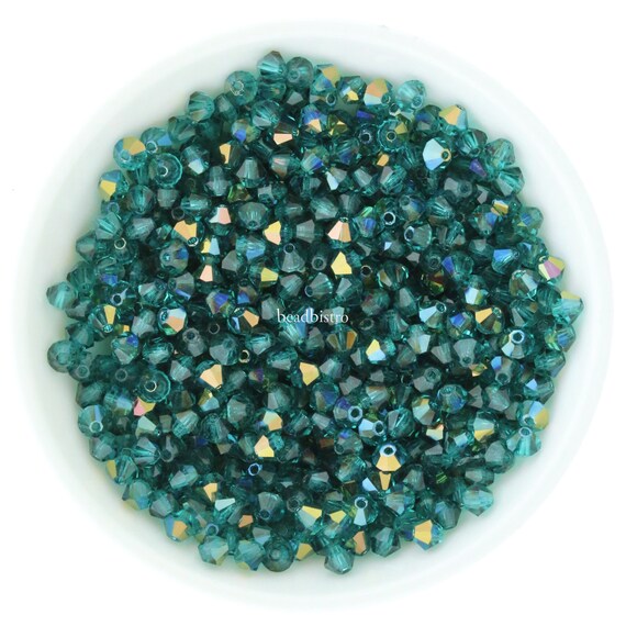 Preciosa Bicones, Blue Zircon Starlight, 3mm, 4mm, 6mm, Crystal Bicone Beads