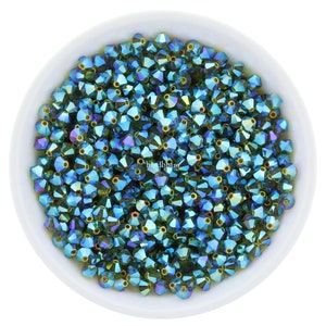 Preciosa Bicones, Olivine AB2X, 3mm, 4mm, 6mm, Crystal Bicone Beads