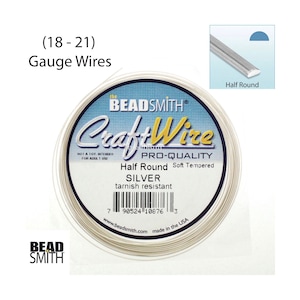 Beadsmith Wire Elements – Half Round Silver Plated Non-Tarnish Craft Wire | 18 & 21 Gauge Jewelry Wire