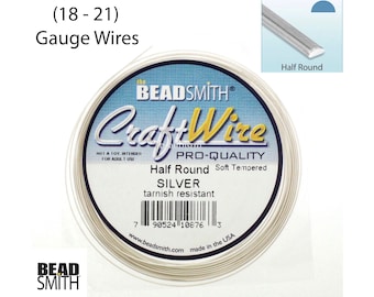 Alambre para manualidades Beadsmith semicircular bañado en plata - Resistente al deslustre / Calibre 18 y 21