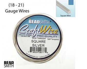 Beadsmith Wire Elements SQUARE Silver Plated Non-Tarnish Craft Wire 18 Gauge & 21 Gauge Soft Tempered Square Silver Wire