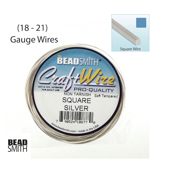 Beadsmith Wire Elements SQUARE Silver Plated Non-Tarnish Craft Wire 18 Gauge & 21 Gauge Soft Tempered Square Silver Wire