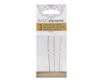 Basic Elements Beading Needles, Fine, Medium, Heavy Collapsible Eye Beading Needles, 2.25in - 3 Pack Assortment