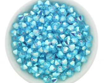 Preciosa Bicones, Aqua Bohemica AB2X, 3mm, 4mm, 6mm, Crystal Bicone Beads
