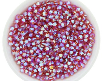 Preciosa Bicones, Padparadscha AB2X, 3mm, 4mm, 6mm, Crystal Bicone Beads