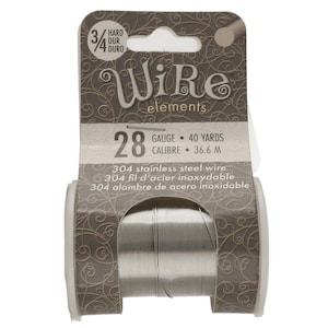 May include: A spool of 28 gauge, 3/4 hard, 304 stainless steel wire. The spool is labelled "Wire elements" and contains 40 yards (36.6 metres) of wire.