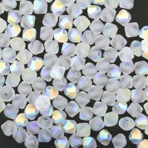 Preciosa Bicones, Crystal AB Matte, 3mm, 4mm, 6mm, Crystal Bicone Beads