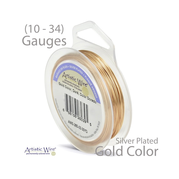 Gold Artistic Wire - Tarnish Resistant Silver Plated Wire - 10, 12, 14, 16, 18, 20, 22, 24, 26, 28, 30, 32, 34 Gauge Wire