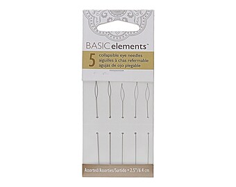 Basic Elements, Extra Fine, Fine, Medium, Heavy, Extra Heavy, Collapsible Eye Beading Needles, 2.25in - 5 Pack Assortment