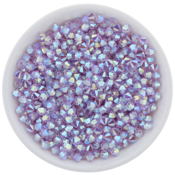 Preciosa Bicones, Violet AB2X, 3mm 4mm 6mm Crystal Bicones