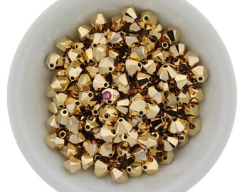 Preciosa Bicones, Aurum 2X, 3mm, 4mm, 6mm, Crystal Bicone Beads