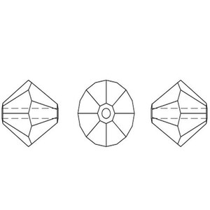 Op de afbeelding: Drie aanzichten van een heldere glazen kraal met een facetgeslepen ontwerp. De kraal heeft een gat in het midden om op te rijgen.