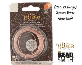 Filo metallico quadrato color oro rosa di Beadsmith (calibro 18 e 21)