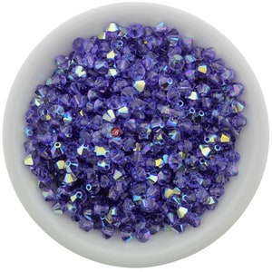 Preciosa Bicones, Tanzanite AB, 3mm, 4mm, 6mm, Crystal Bicone Beads