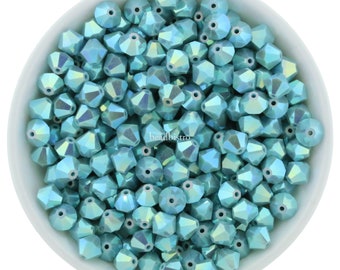 Preciosa Bicones, Turquoise AB2X, 3mm, 4mm, 6mm, Crystal Bicone Beads