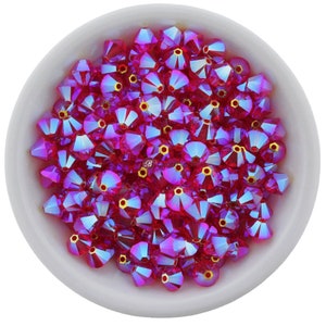 Preciosa Bicones, Light Siam AB2X, 3mm, 4mm, 6mm, Crystal Bicone Beads