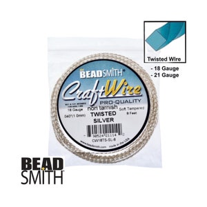 May include: A spool of silver-colored twisted CraftWire by BeadSmith. The package indicates 18 gauge, .040" (1.0mm) wire, and 8 feet of non-tarnish, soft-tempered wire. A small graphic shows the twisted wire shape.
