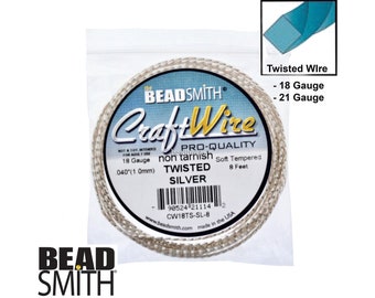 Beadsmith Wire Elements TWISTED Silver Plated Non-Tarnish Craft Wire 18 Gauge & 21 Gauge Soft Tempered Silver Wire