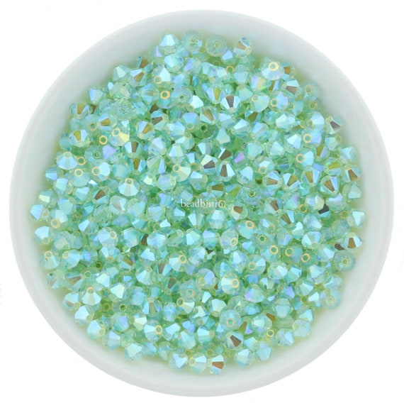 Preciosa Bicones, Chrysolite AB2X, 3mm, 4mm, 6mm, Crystal Bicone Beads
