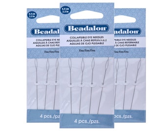 Agujas para abalorios Beadalon, agujas de ojo plegables finas de 2,5 pulgadas (paquete de 4)