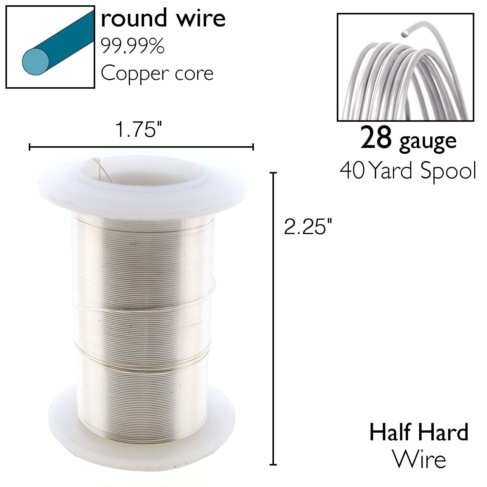 Craft Wire Square Silver Plated 21ga 4yd Spool WR6221S 