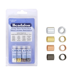 Beadalon Crimp Tubes Variety Pack | Size #2 | 600 Pieces | Silver, Gold, Gunmetal & Copper Plated