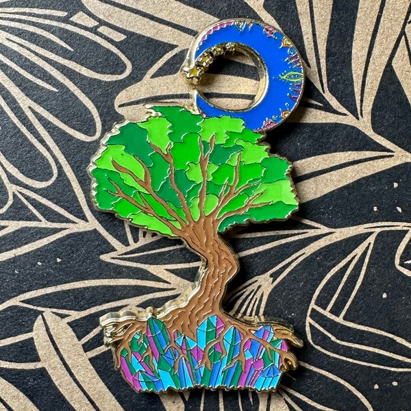 Crescent Crystal Tree  hat Pin