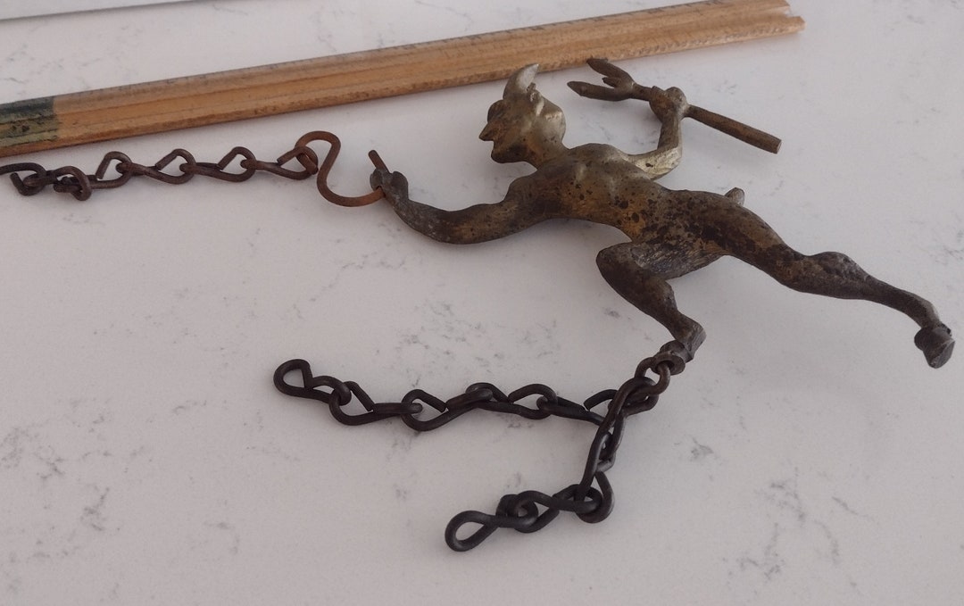 Victorian Antique Brass Devil Satan Chimney Pull With Chain Etsy