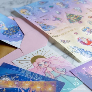 Pack de Cartes postales + Stickers de Noël et fêtes de fin d'année avec dorure