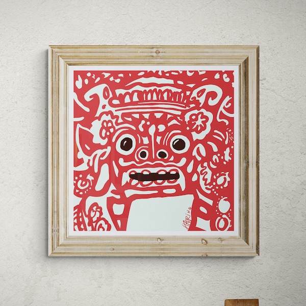 Barong Bali Indonesië | Afdrukken schilderij | Digitaal schilderen downloaden | Schilderij gedrukt | Decoratiekunst | Minimalistische kunst