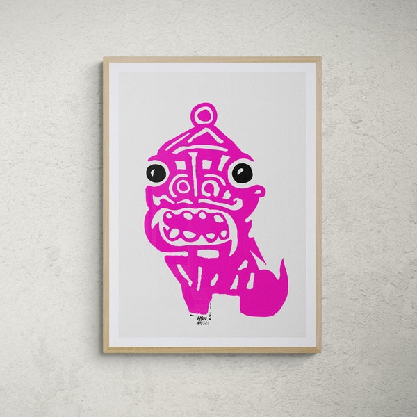 Cute Pink Balinese Barong | Printing Arts | Digital Download | Logo Art | Minimalist art