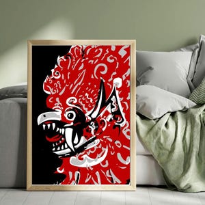 Balinese Digital Painting | Tridatu Jatayu Printable Art | Minimalist Wall Decor | Downloadable Art Print | Ethnic Cultural Artwork