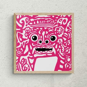 Impresión artística digital de Barong Bali: Decoración de pared espiritual (PNG y JPG)