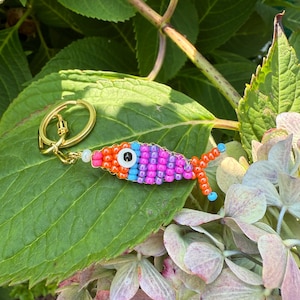 Beaded Fish Keychain | Handmade Ocean-Inspired Key Ring | Colorful Coastal Accessory | Beaded Charm Gift | The Beaded Sardine