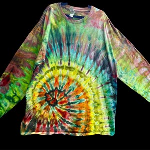 Koszulka z długim rękawem L Lemon Yellow + Rainbow Spiral Tie Dye | Wzór spiralny | 100% bawełna | Ice Tie Dye