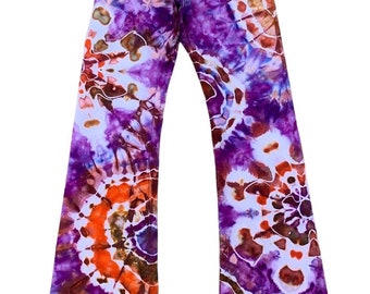 XL Violet + Orange Crush Tie Dye Mandala Flare Yoga Pants | Purple | Yoga Pants | Flower Mandala | Cotton Spandex Blend | High Waist