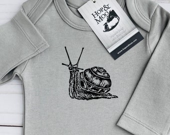 ORGANIC SNAIL- Baby Bodysuit/Romper/Shirt (Grey Shirt)