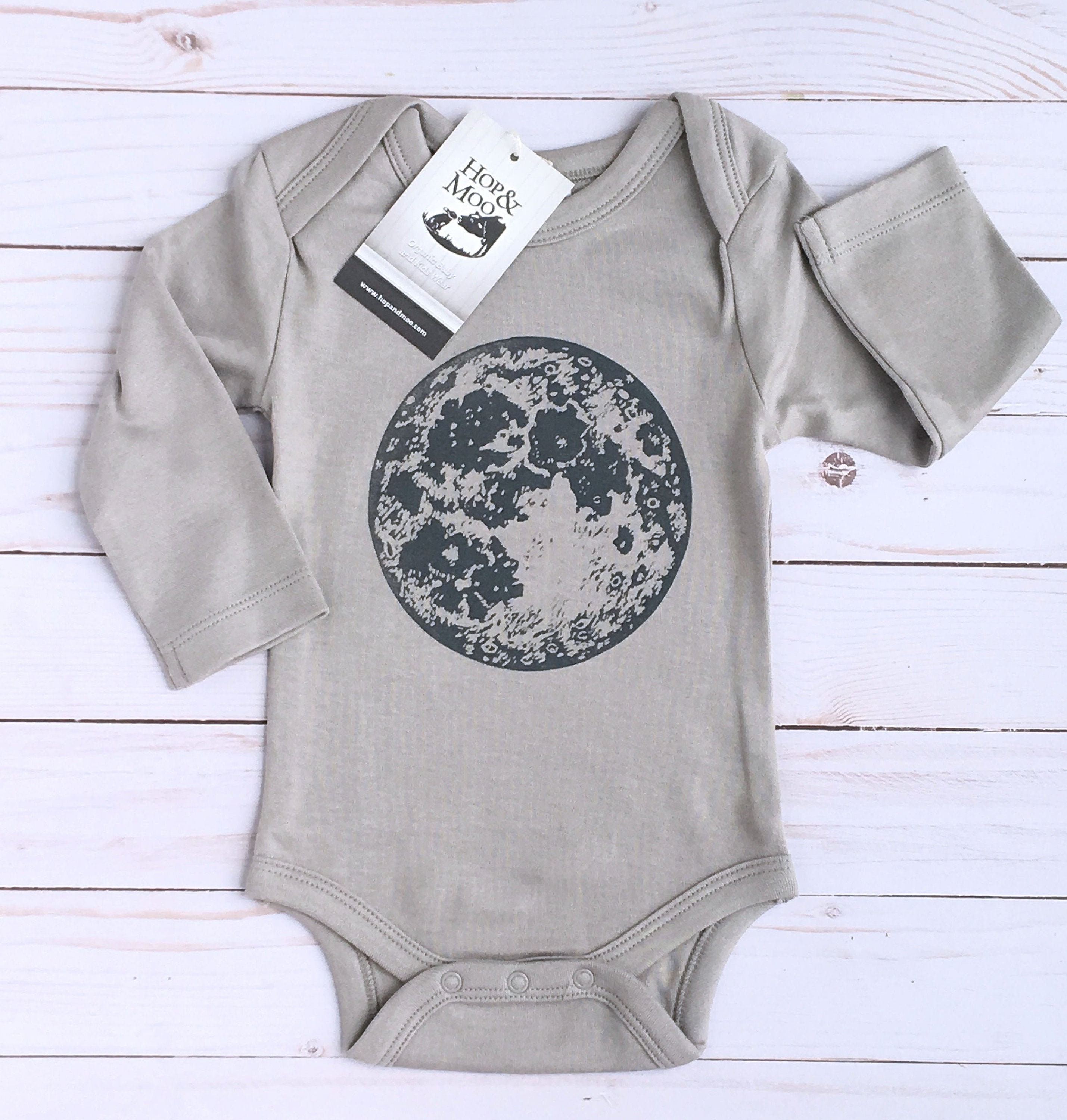 Organic Full Moon Handprinted Baby Bodysuit Grey Shirt