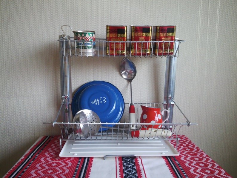 Dish Rack Wall Vintage Kitchen Draining Old Soviet Metal Wire Plate