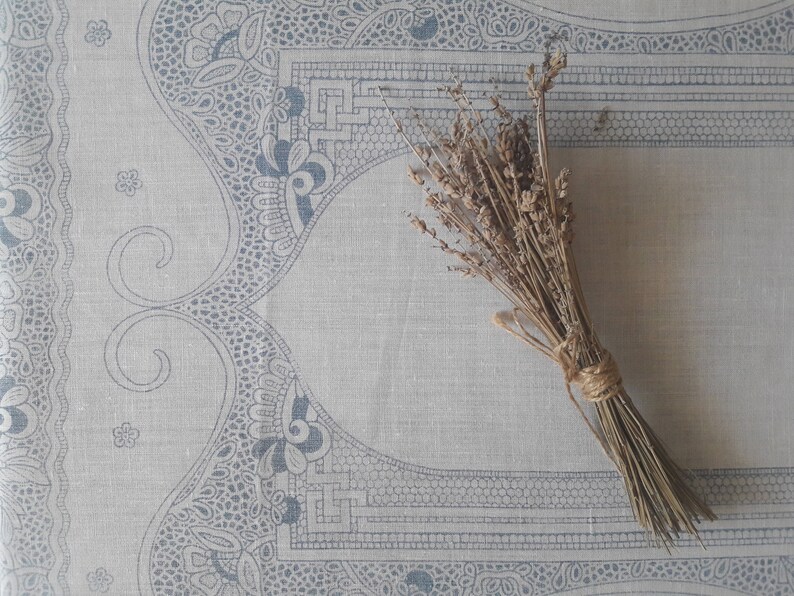 145 cm x 95 cm White and bue linen tablecloth soviet linen tablecloth tablecloth rectangle rustic table cloth flax tablecloth