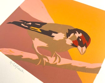 Goldfinch, Bird Lino Print | Lino Cut. Hand printed, limited edition, original print..